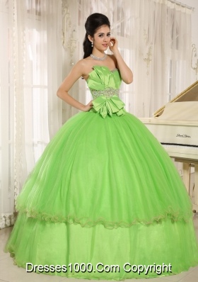 Spring Green Beaded Bowknot Quinceanera Dresses for Custom Made