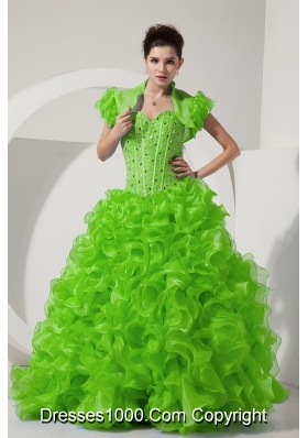 Spring Green Princess Sweetheart Beading and Ruffles 2014 Quinceanera Dresses