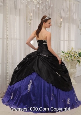 Strapless Organza Apppliques Quinceneara Dresses with Black and Blue