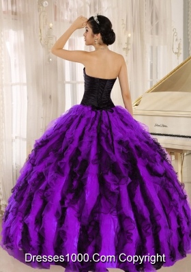 Beaded and Ruffles Sweetheart For Purple and Black Quinceanera Gowns