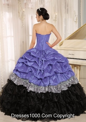 Popular Sweetheart Purple and Black Quinceanera Dress with Ruffles