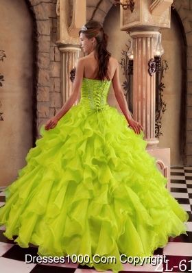 Lime Green Princess Sweetheart Quinceanera Dresses with Organza Ruffles