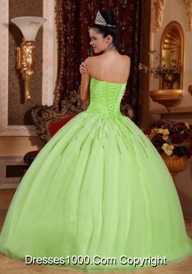 Lime Green Sweetheart Tulle Quinceneara Dresseses with Beading