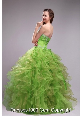 Popular Sweetheart Orangza Quinceanera Dress with Ruffles and Beading