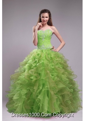 Popular Sweetheart Orangza Quinceanera Dress with Ruffles and Beading
