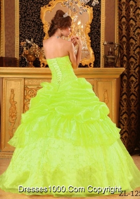 Princess Strapless Organza Appliques and Pick-ups for Lime Green Quinceanera Dress