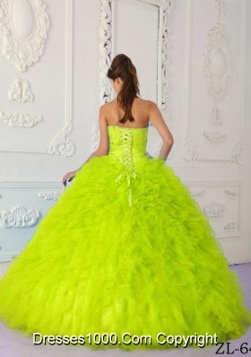 Sweetheart Organza Lime Green Sweet 16 Dresses with Beading and Ruffles