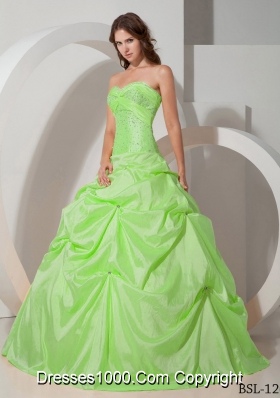 Sweetheart Taffeta Lime Green Quinceanera Dress with Beading