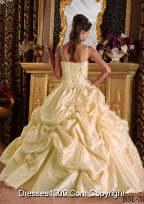 Ball Gown Taffeta Beading and Appliques Champagne Quinceanera Gowns