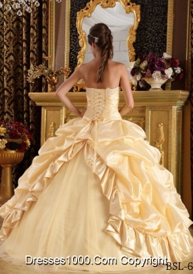 Beautiful Yellow Beading Champagne Long 2014 Quinceanera Gowns