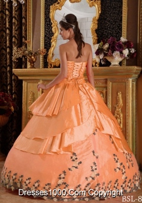 Cheap Orange Sweetheart Taffeta Appliques Quinceanera Gowns