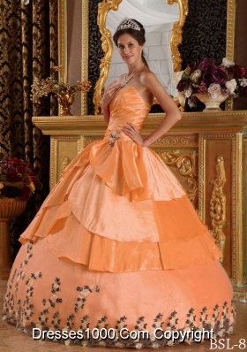 Cheap Orange Sweetheart Taffeta Appliques Quinceanera Gowns