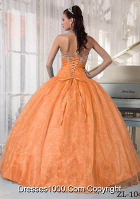 Elegant Orange Sweetheart Organza Appliques Dresses For Quinceaneras