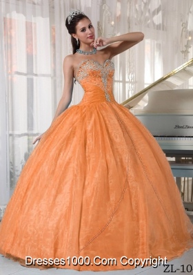 Elegant Orange Sweetheart Organza Appliques Dresses For Quinceaneras