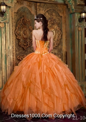 Gorgeous Organza Strapless Appliques Orange Dress For Quinceanera