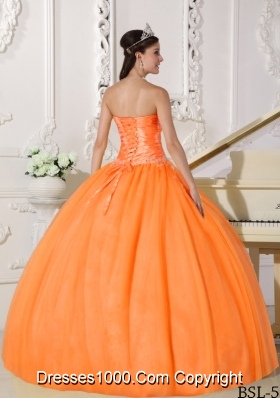 New Style Orange Puffy Strapless Sweet 16 Dresses with Appliques