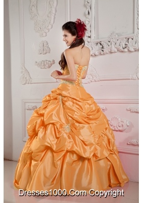 Orange Strapless Taffeta Appliques and Beading Dresses For a Quince