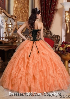 Orange Sweetheart Embroidery with Beading Dresses For a Quinceanera