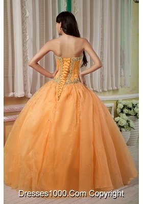 Orange Sweetheart Organza Beading Dresses For a Quinceanera