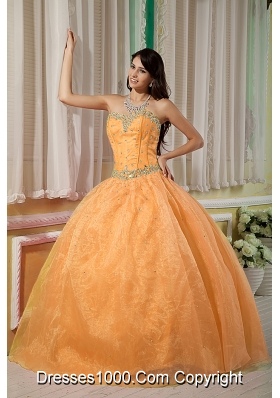 Orange Sweetheart Organza Beading Dresses For a Quinceanera