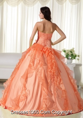 Orange Sweetheart Quinceanera Dresses with Embroidery and Ruffles