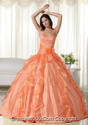 Orange Sweetheart Quinceanera Dresses with Embroidery and Ruffles
