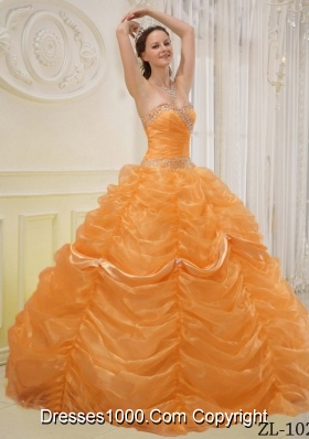 Princess Sweetheart Organza Quinceanera Dresses with Beading and Pick-ups