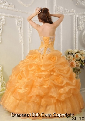 Puffy Pick-ups Strapless Organza Appliques and Beading Quinceanera Dresses