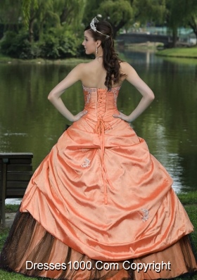 Orange and Black Appliques and Flowers Quinceanera Dresses Custom Made