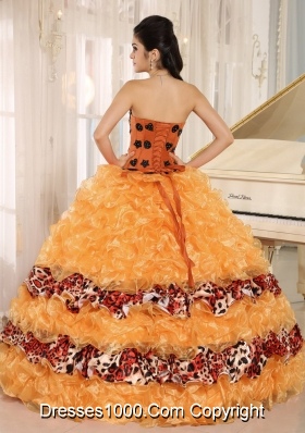 Pretty Orange Sweetheart Leopard Sweet 16 Dresses with Ruffles