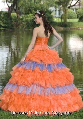 Beaded Decorate Bust Organza Strapless Tiered Quinceneara Dresses