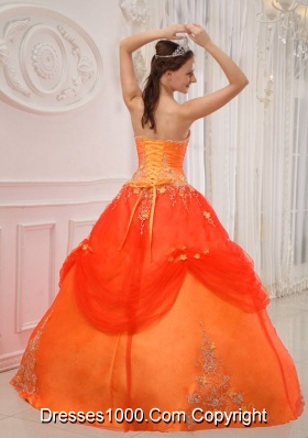 Elegant Orange Red Princess Strapless Quinceanera Dress with Appliques