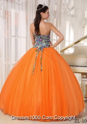 Fashionable Strapless Printing Orange Red Quinceanera Dresses