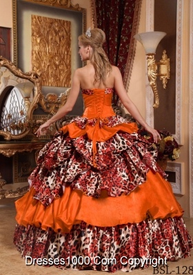 Orange Red Ball Gown Strapless Leopard Pick-ups Dresses For a Quince