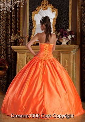 Orange Red Puffy Embroidery Dresses For a Quinceanera