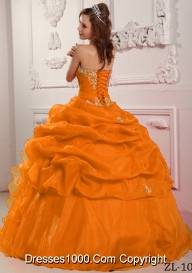 Orange Red Puffy Strapless Organza Beading and Ruffles Dresses Quinceanera