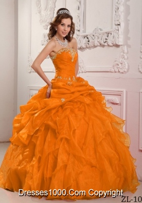 Orange Red Puffy Strapless Organza Beading and Ruffles Dresses Quinceanera