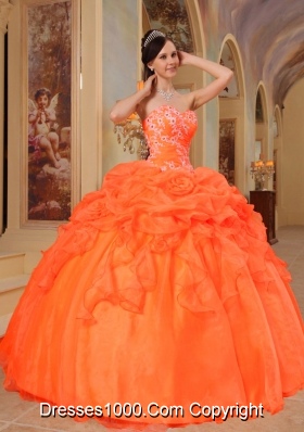 Orange Red Puffy Sweetheart Sweet Sixteen Dresses with Appliques