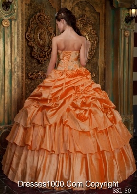 Orange Red Strapless Organza Beading and Flowers Dress For Quinceanera