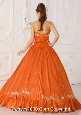 Princess Sweetheart Embroidery and Beading for Orange Red Quinceanera Dress