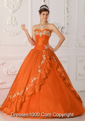 Princess Sweetheart Embroidery and Beading for Orange Red Quinceanera Dress