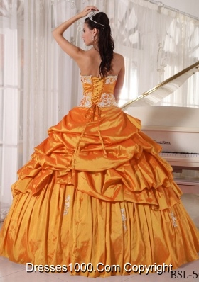 Sweetheart Orange Puffy Quinceanera Dresses Appliques and Pick-ups