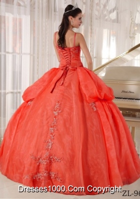 2014 Lovely Rust Red Puffy Spaghetti Straps Appliques Quinceanera Dress with Pick-ups