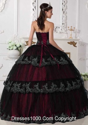 2014 Modest Puffy Strapless Appliques Quinceanera Dresses with Ruffled Layers