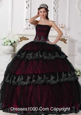 2014 Modest Puffy Strapless Appliques Quinceanera Dresses with Ruffled Layers