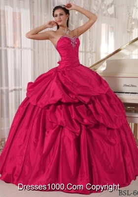 2014 Quinceanera Dress in Hot Pink Puffy Sweetheart with Beading and Pick-ups