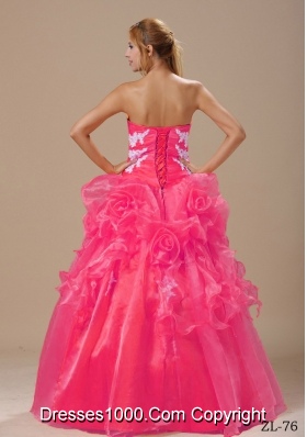 Appliques and Hand Made Flowers Floor-length For 2014 Quinceanera Dresses