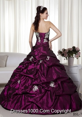 Beautiful Princess Strapless 2014 Appliques Quinceanera Dresses with Pick-ups