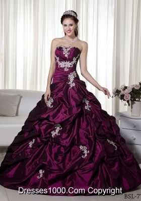 Beautiful Princess Strapless 2014 Appliques Quinceanera Dresses with Pick-ups