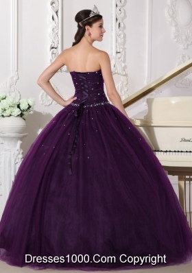 Dark Purple Puffy Sweetheart Rhinestone Quinceanera Dresses for 2014